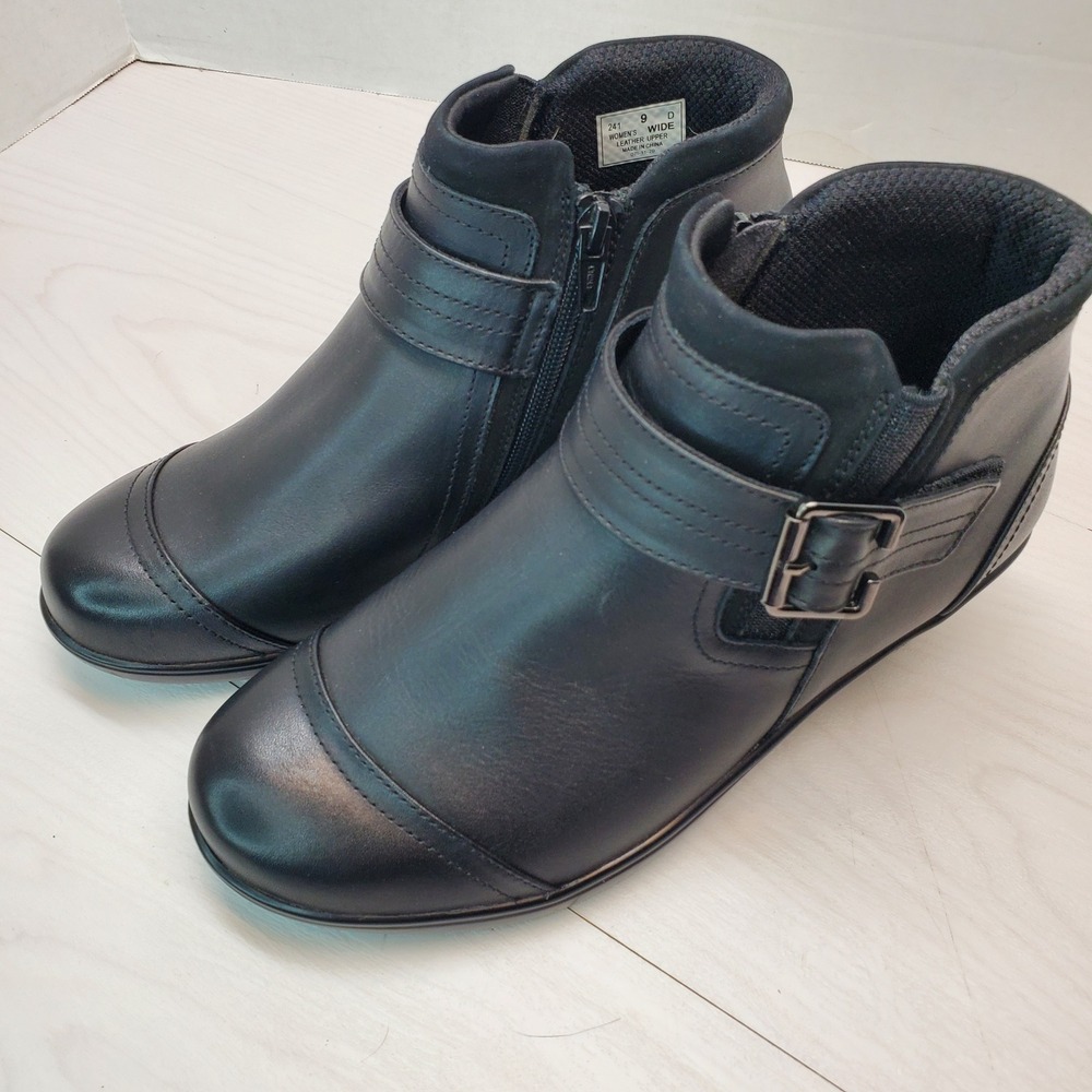 Orthofeet Bioheels Blk Leather Ankle Booties Wide 9 D Whimsigoth Witchy Gorpcore